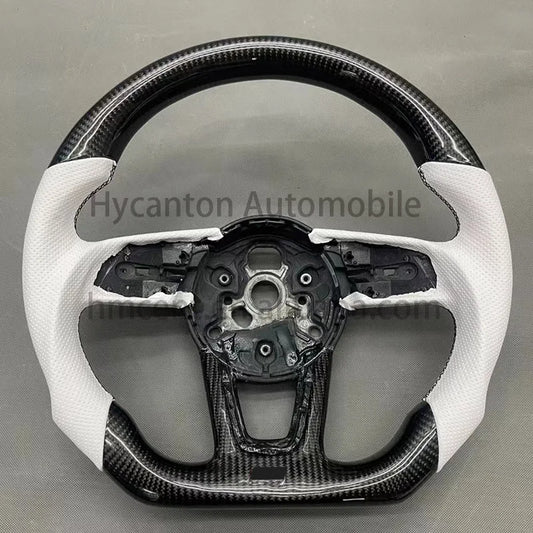 Audi A3 / A4 / A5 / A6 / Q3 / Q5 / A7 White Leather & Carbon Fiber Steering Wheel