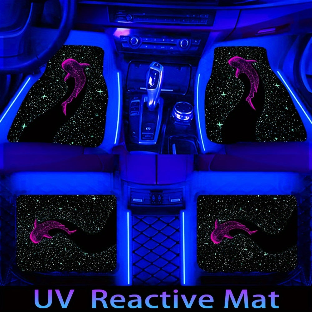 2/4pcs UV Reactive Whale Pattern Car Floor Mats