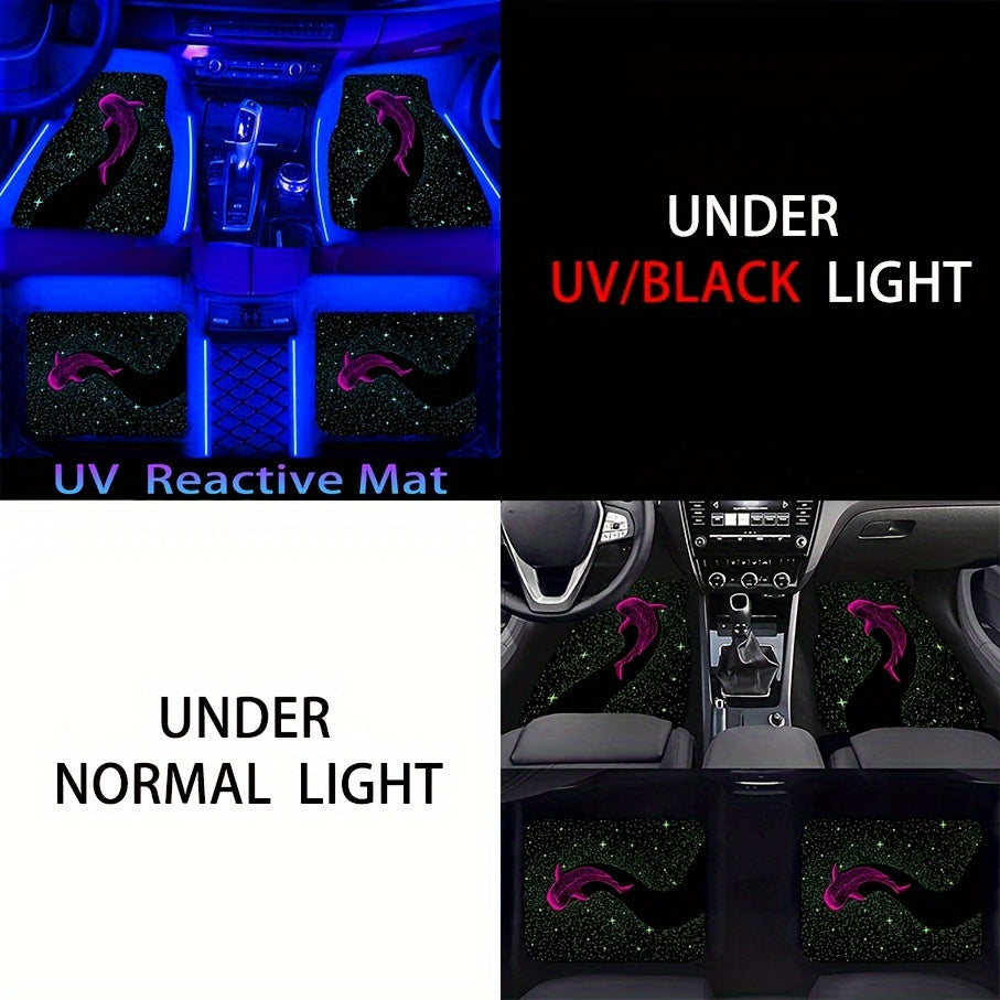 2/4pcs UV Reactive Whale Pattern Car Floor Mats