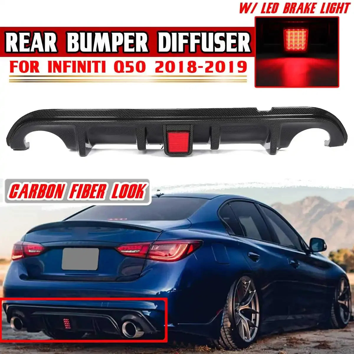 Rear Bumper Diffuser with LED Brake Light for Infiniti Q50 (2018–2019)