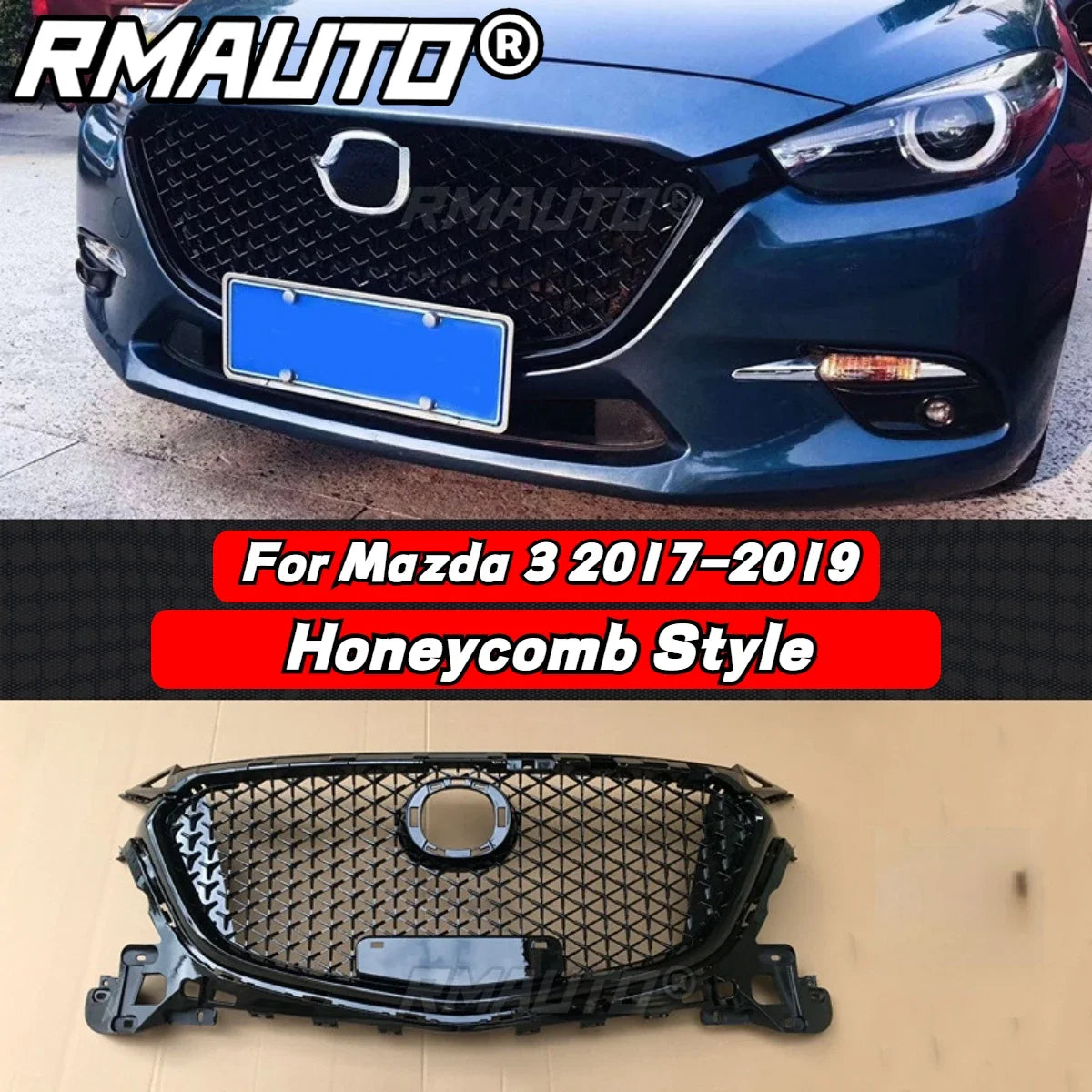For Mazda 3 Axela 2014-2016 Front Bumper Grille Racing Grill Honeycomb Diamond Style Body Kit for Mazda 3 Axela Car Accessories