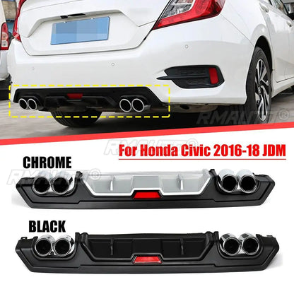 Rear Bumper Diffuser with Dual Exhaust Tips for Honda Civic (2016–2018)