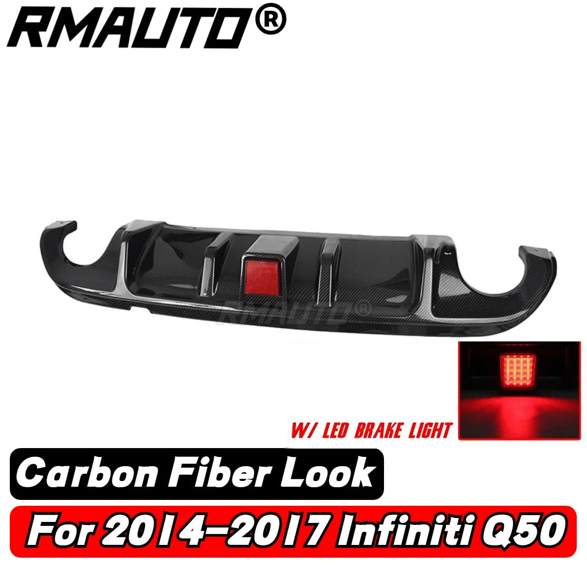 Rear Bumper Diffuser with LED Brake Light for Infiniti Q50 (2018–2019)