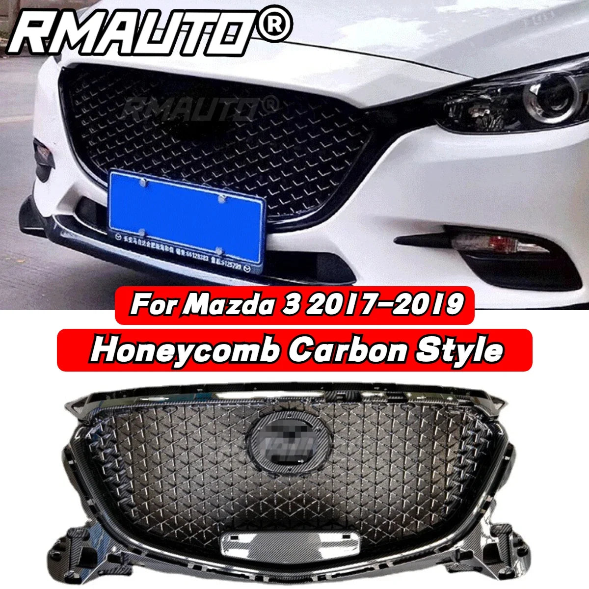 For Mazda 3 Axela 2014-2016 Front Bumper Grille Racing Grill Honeycomb Diamond Style Body Kit for Mazda 3 Axela Car Accessories