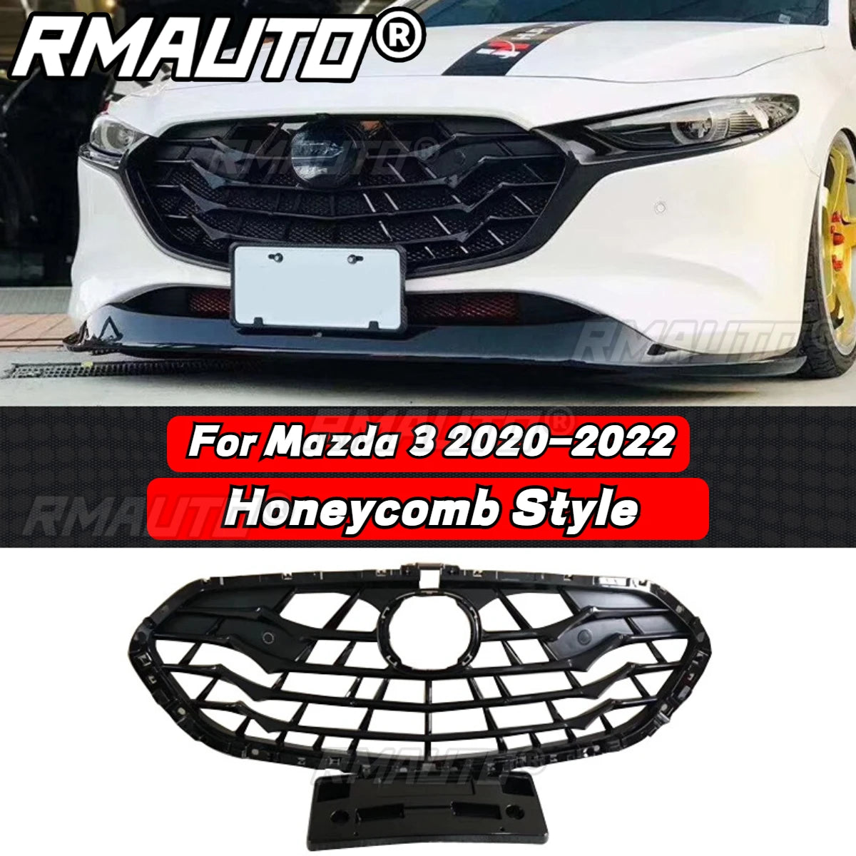 For Mazda 3 Axela 2014-2016 Front Bumper Grille Racing Grill Honeycomb Diamond Style Body Kit for Mazda 3 Axela Car Accessories