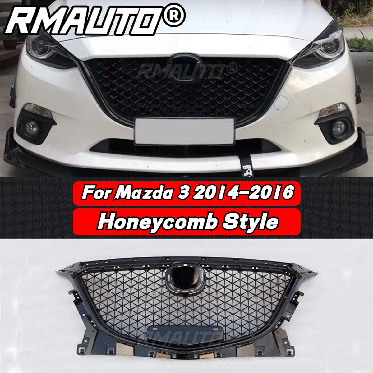 For Mazda 3 Axela 2014-2016 Front Bumper Grille Racing Grill Honeycomb Diamond Style Body Kit for Mazda 3 Axela Car Accessories