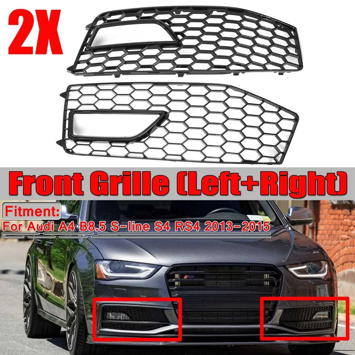 Gloss Black Front Fog Grille Set – Audi A4 B8.5 / S4 S-Line (2013–2015)