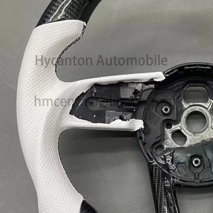 Audi A3 / A4 / A5 / A6 / Q3 / Q5 / A7 White Leather & Carbon Fiber Steering Wheel