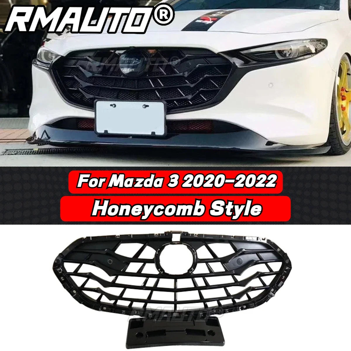 For Mazda 3 Axela 2014-2016 Front Bumper Grille Racing Grill Honeycomb Diamond Style Body Kit for Mazda 3 Axela Car Accessories