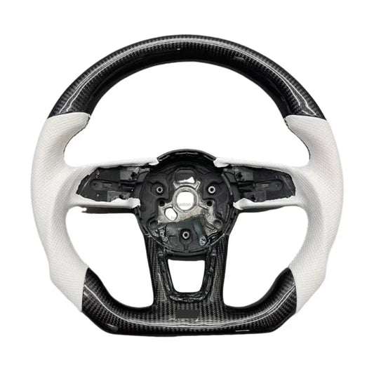 Audi A3 / A4 / A5 / A6 / Q3 / Q5 / A7 White Leather & Carbon Fiber Steering Wheel
