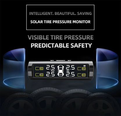 Wireless TPMS Tire Pressure Monitor – Solar & USB Charging