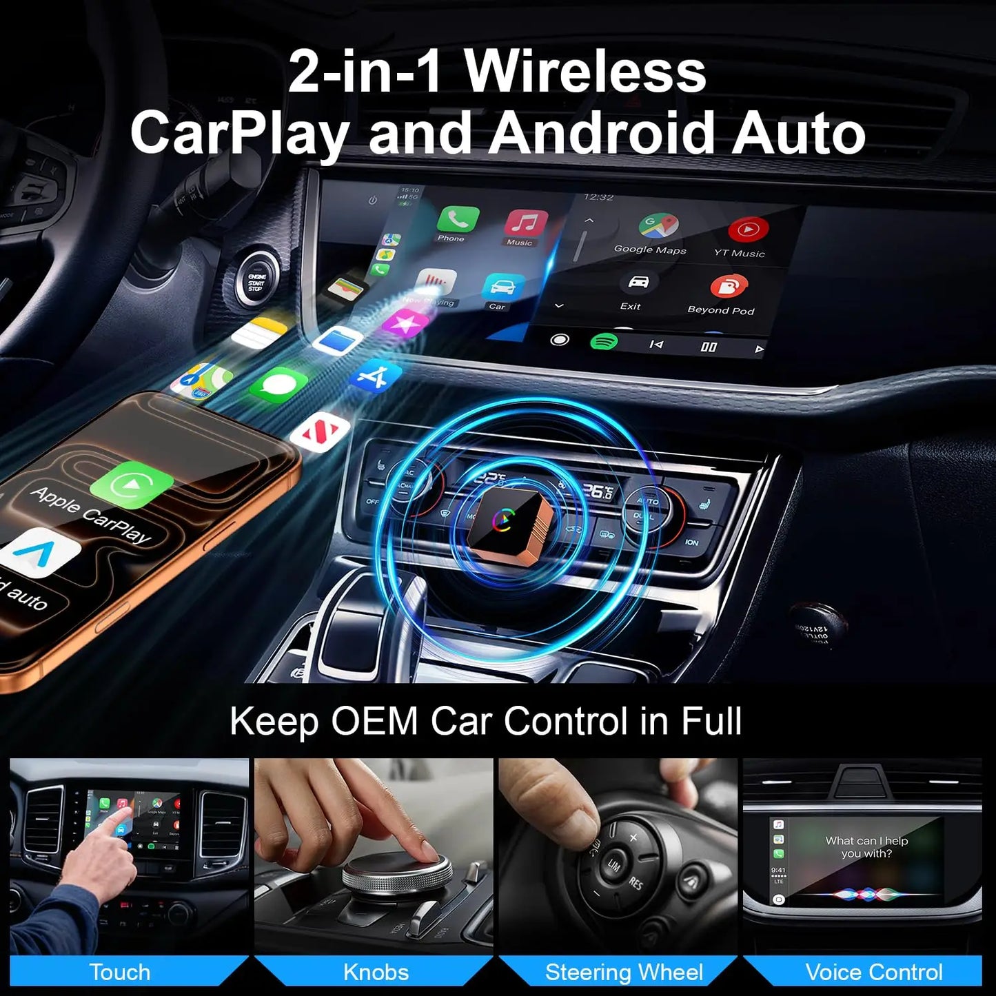 Wireless CarPlay & Android Auto Adapter – 2-in-1 Mini USB