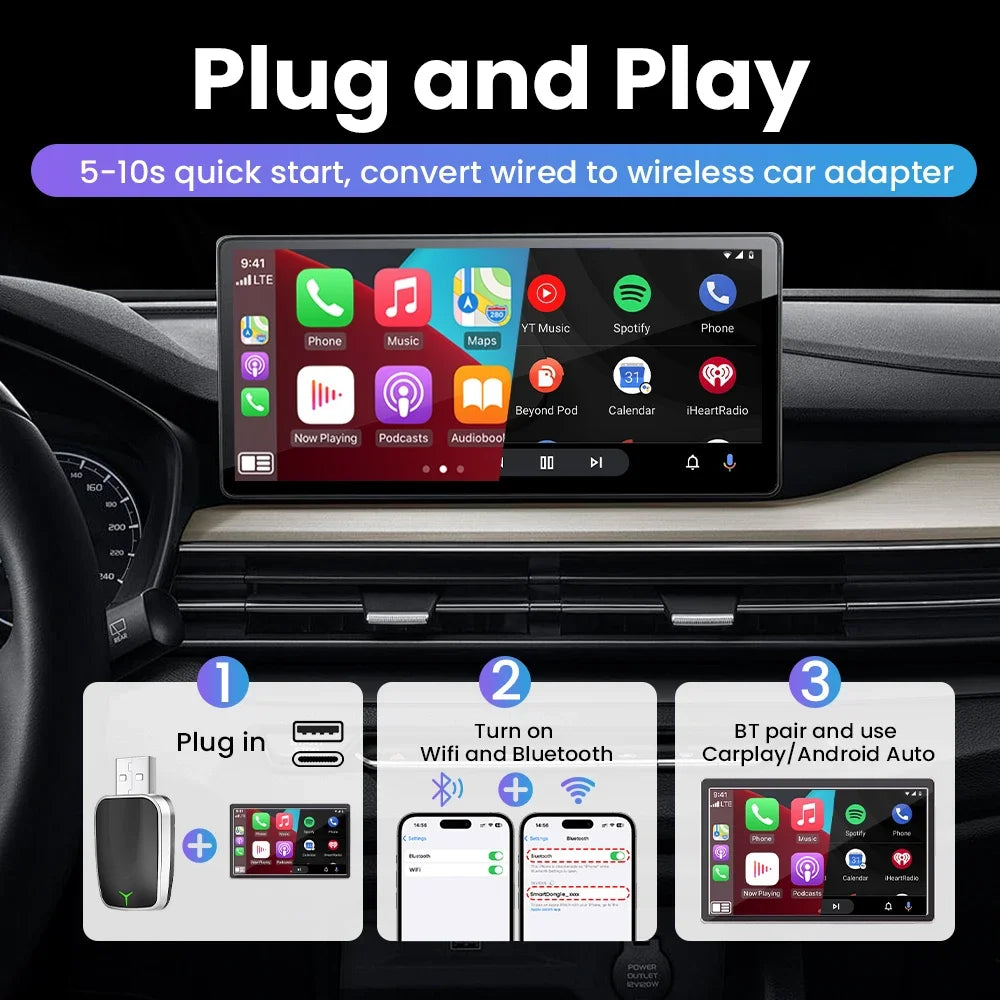 2-in-1 Wireless CarPlay & Android Auto Adapter (USB / Type-C)
