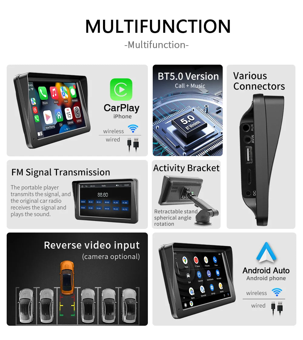 7-Inch Wireless CarPlay & Android Auto Multimedia Screen