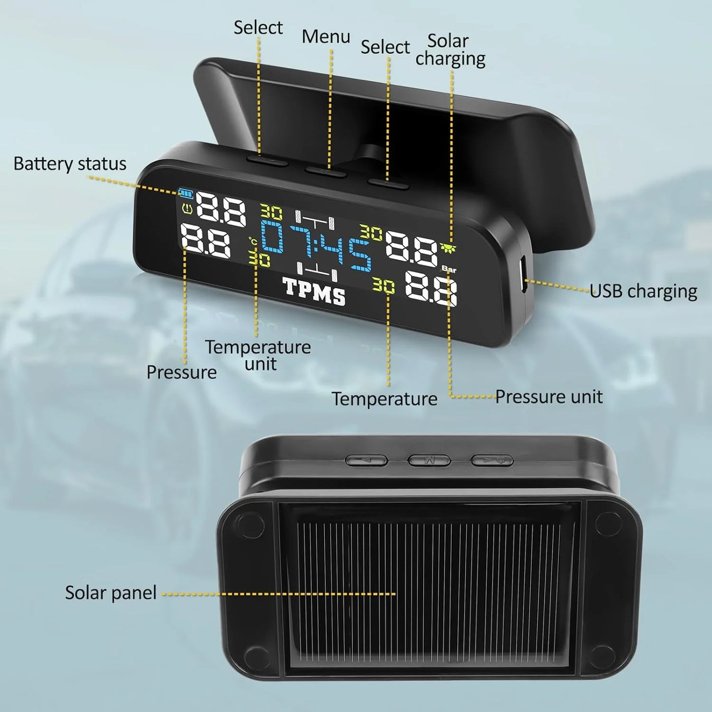 TPMS Tire Pressure Monitoring System – 4 Sensors LCD Display