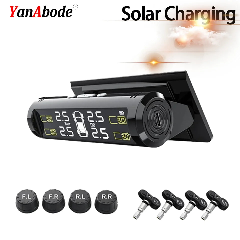 Wireless TPMS Tire Pressure Monitor – Solar & USB Charging
