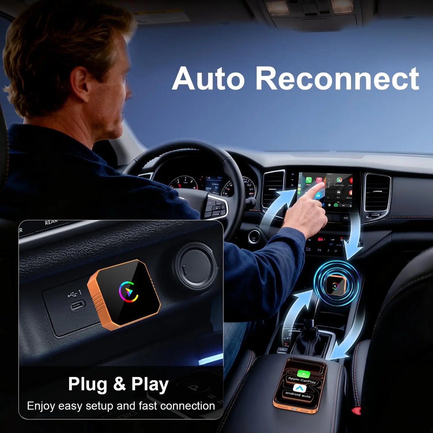 Wireless CarPlay & Android Auto Adapter – 2-in-1 Mini USB