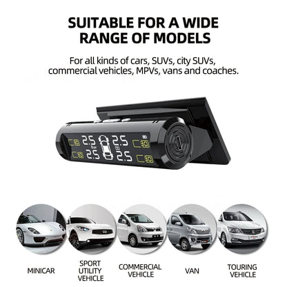 Wireless TPMS Tire Pressure Monitor – Solar & USB Charging