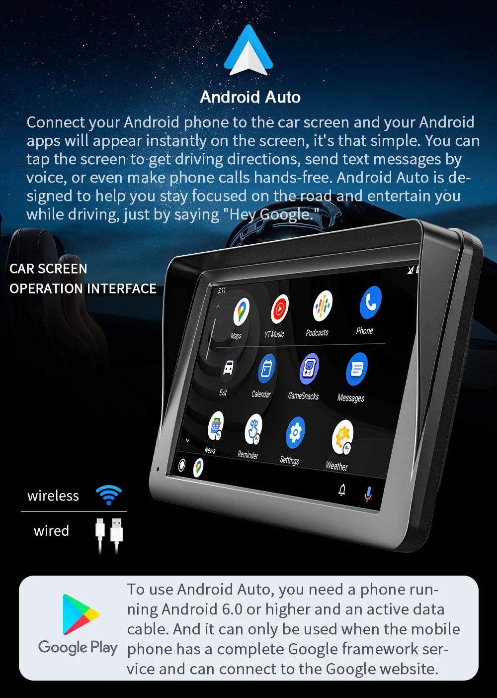 7-Inch Wireless CarPlay & Android Auto Multimedia Screen