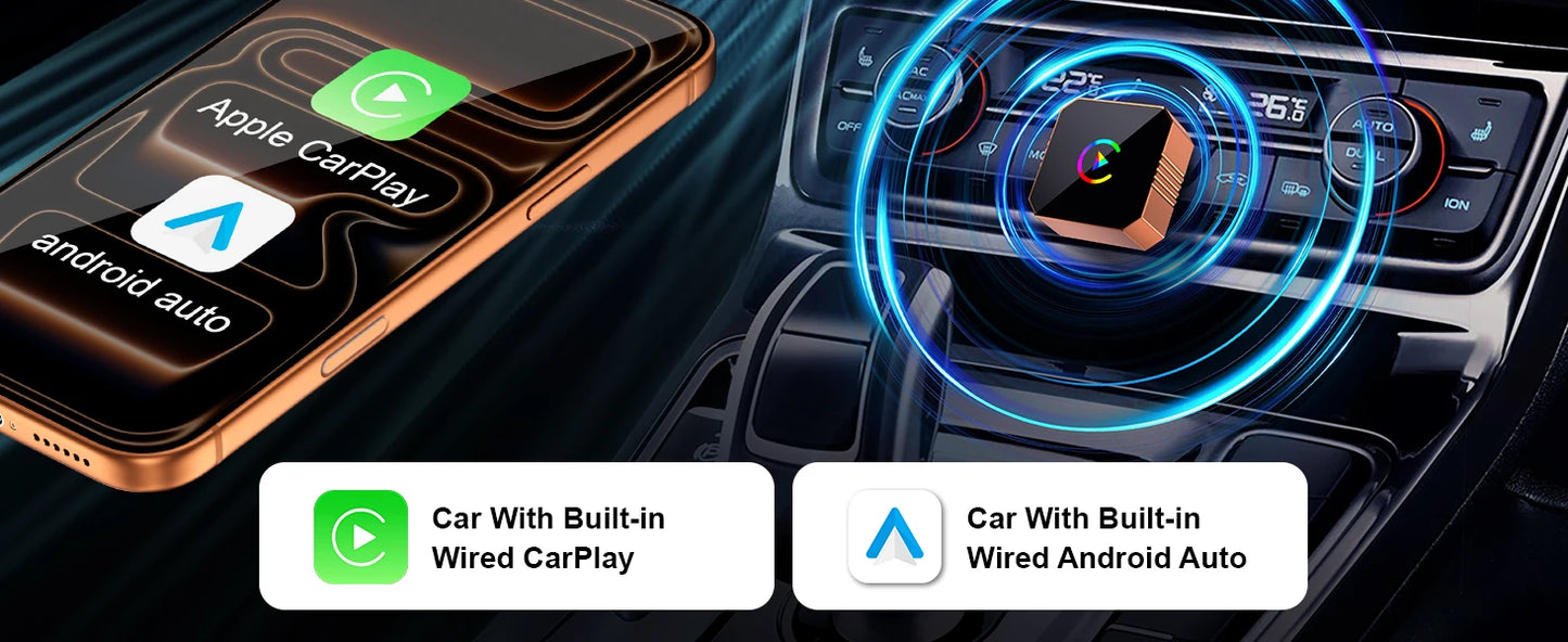 Wireless CarPlay & Android Auto Adapter – 2-in-1 Mini USB