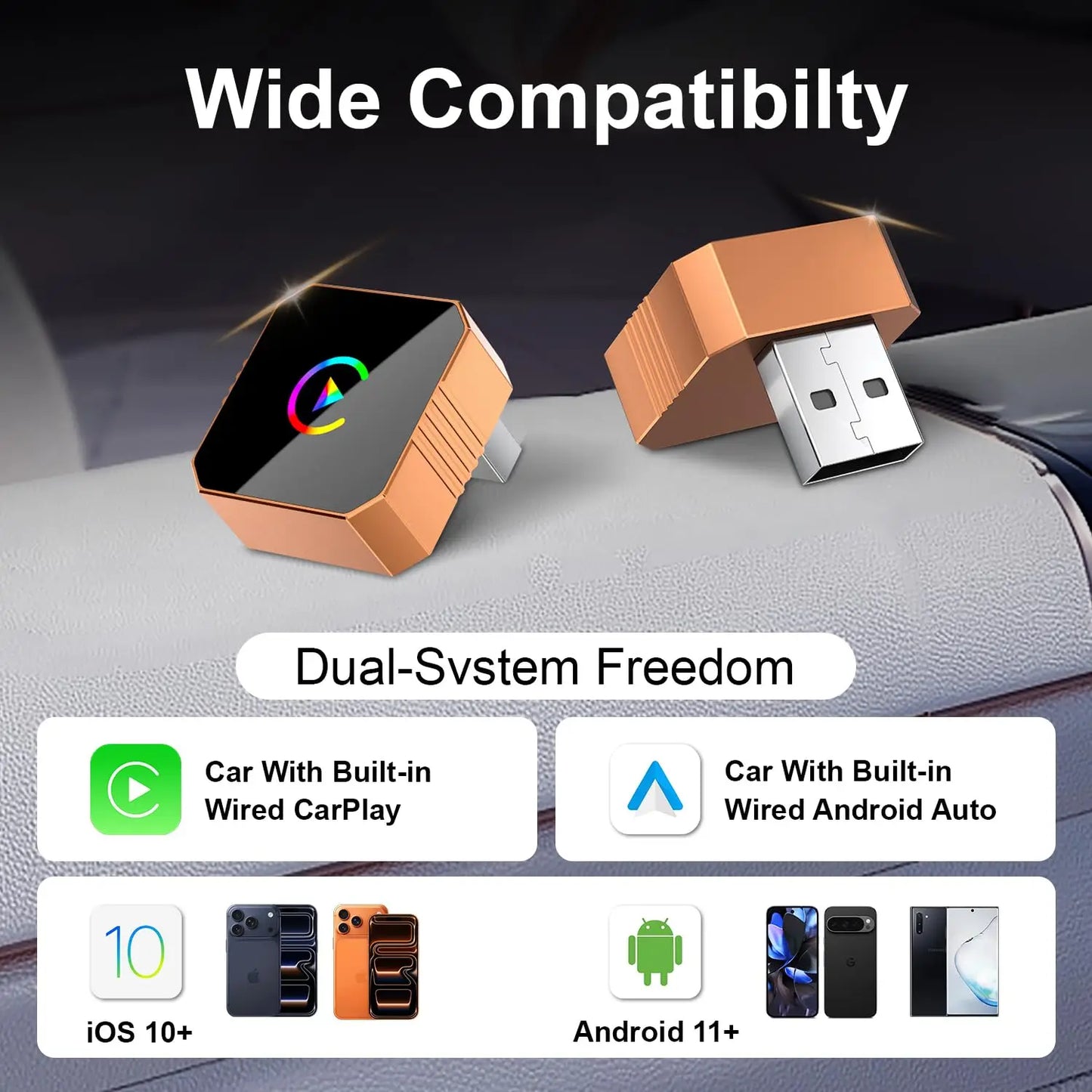 Wireless CarPlay & Android Auto Adapter – 2-in-1 Mini USB