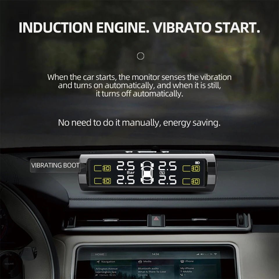 Wireless TPMS Tire Pressure Monitor – Solar & USB Charging