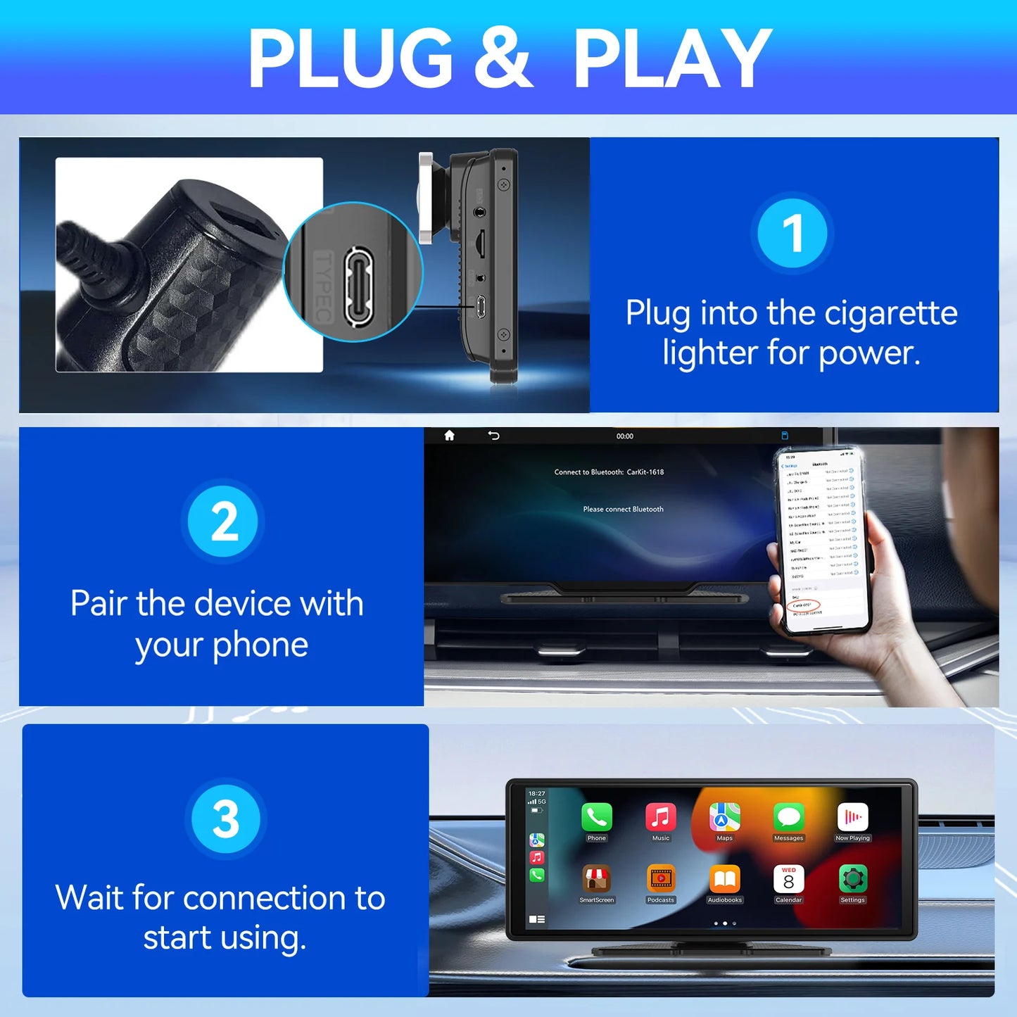 10-Inch Wireless CarPlay & Android Auto Portable Screen