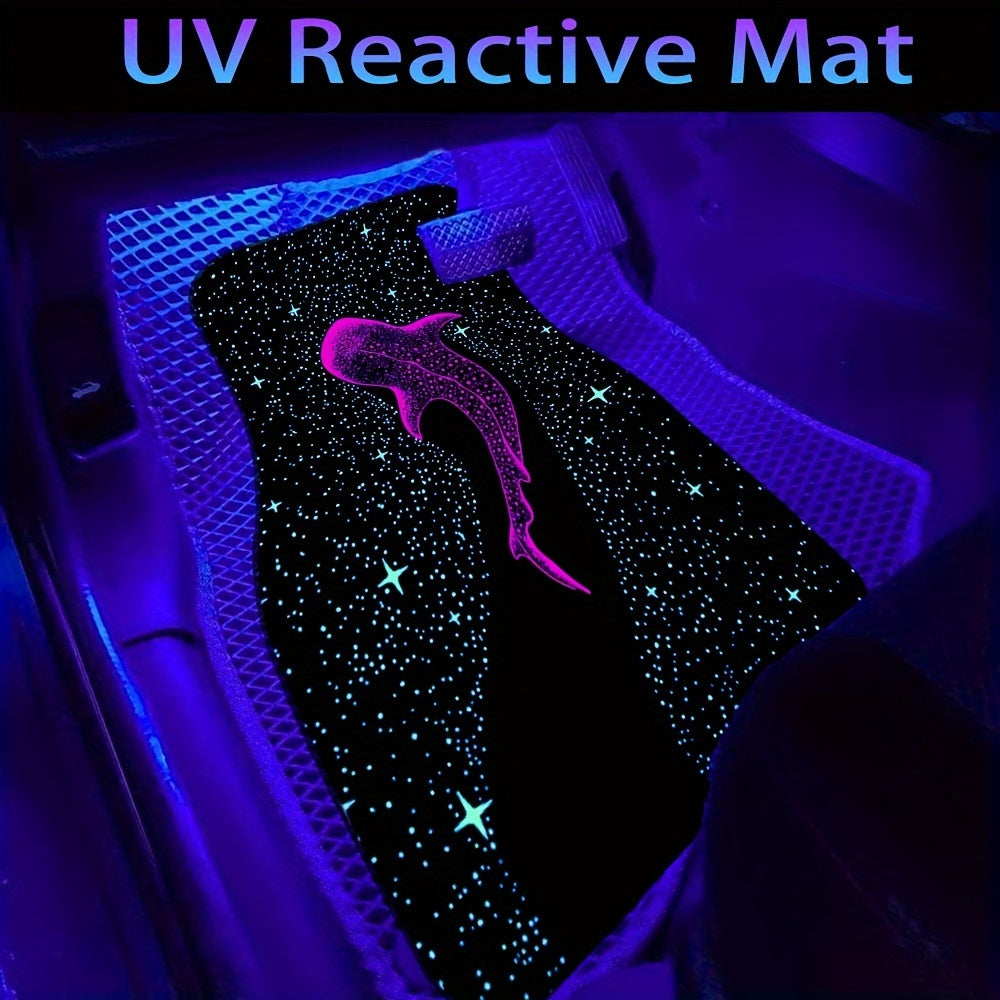 2/4pcs UV Reactive Whale Pattern Car Floor Mats