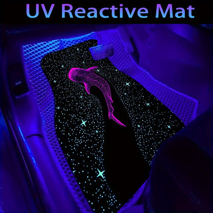 2/4pcs UV Reactive Whale Pattern Car Floor Mats